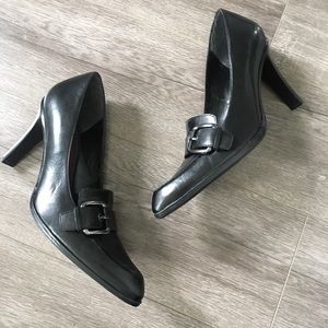 Nine West | Black Buckle Loafer Heels